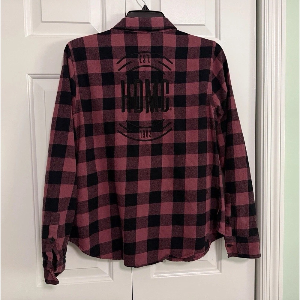 Harley Davidson Buffalo Check Plaid Button Up Purple Shirt Women's Sz M - HDMC